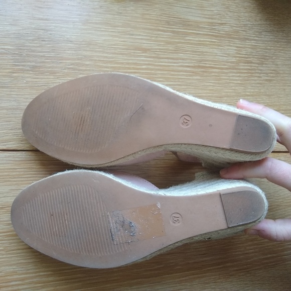 Pale pink suede espadrille wedge Mary Jane heels - Picture 5 of 7